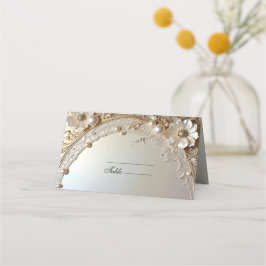 Modern White Flowers Pearls Place Card Platzkarte