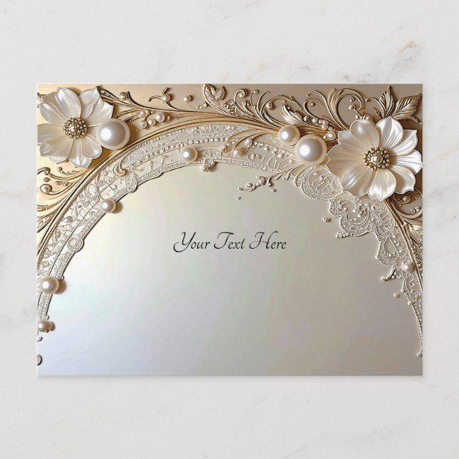 Modern White Flowers Pearls Postcard Postkarte (Vorderseite)