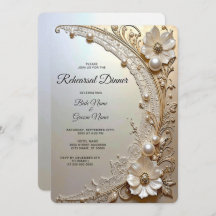 Modern White Flowers Pearls Rehearsal Dinner