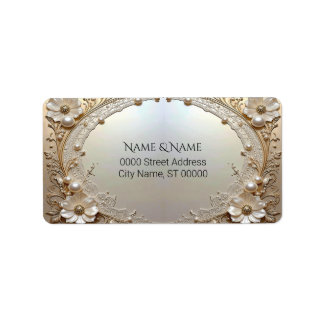 Modern White Flowers Pearls Return Address Label Adressaufkleber