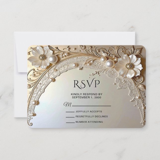 Modern White Flowers Pearls RSVP Card Karte (Vorderseite)