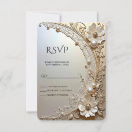 Modern White Flowers Pearls RSVP Card Karte