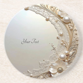 Modern White Flowers Pearls Sandstone Coaster Getränkeuntersetzer