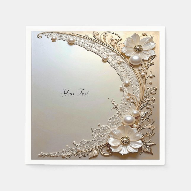 Modern White Flowers Pearls Serviette (Vorderseite)