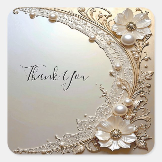 Modern White Flowers Pearls Sticker (Vorderseite)