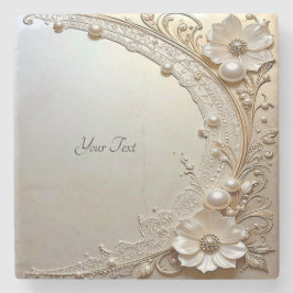 Modern White Flowers Pearls Stone Coaster Steinuntersetzer