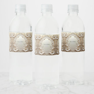 Modern White Flowers Pearls Water Bottle Label Wasserflaschenetikett