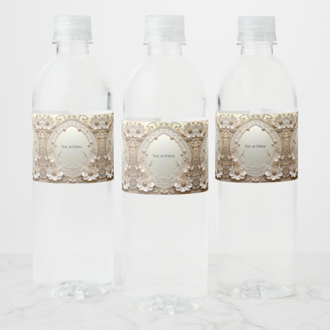 Modern White Flowers Pearls Water Bottle Label Wasserflaschenetikett (Flaschen)