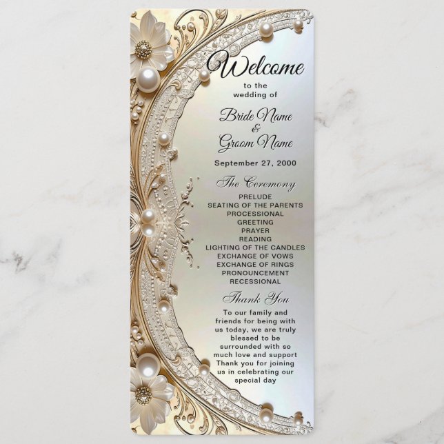 Modern White Flowers Pearls Wedding Program Programm (Vorderseite)