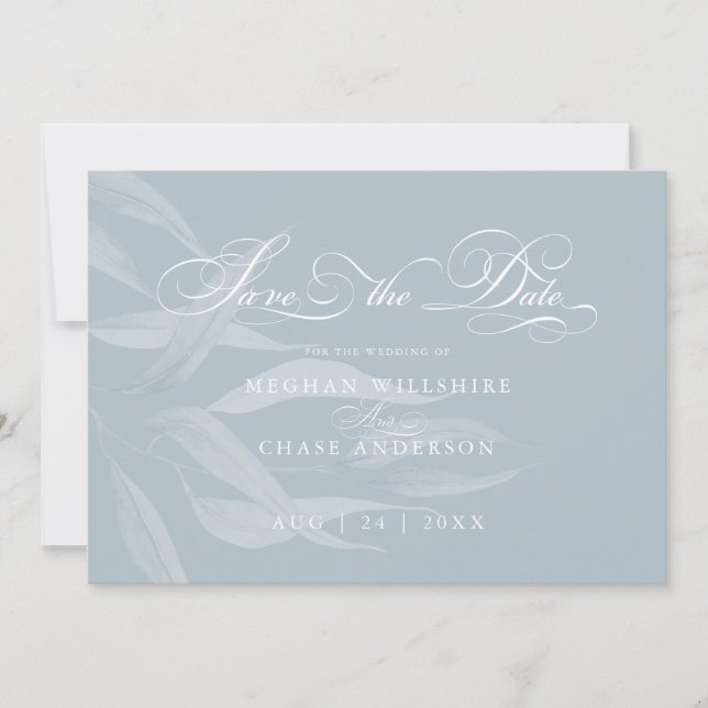 Modern White Foliage auf Dusty Blue (Vorderseite)