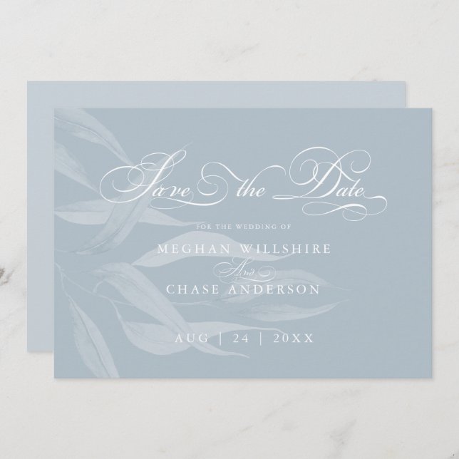 Modern White Foliage auf Dusty Blue (Vorne/Hinten)