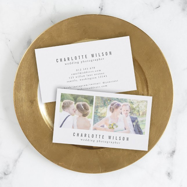 Modern White Fotograf zwei Fotos Visitenkarte (Von Creator hochgeladen)