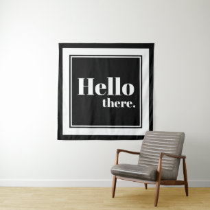 Modern White Frame Hello There Typografie Wandteppich