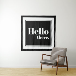 Modern White Frame Hello There Typografie Wandteppich