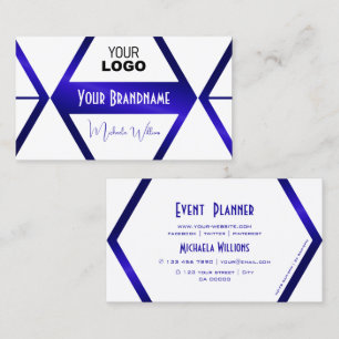 Modern White Geometric Blue Shimmer Cool mit Logo Visitenkarte