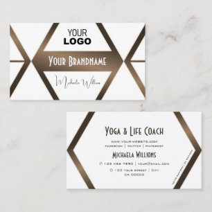 Modern White Geometric Brown Shimmer mit Logo Visitenkarte