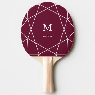 Modern White Geometric und Monogram Merlot Tischtennis Schläger