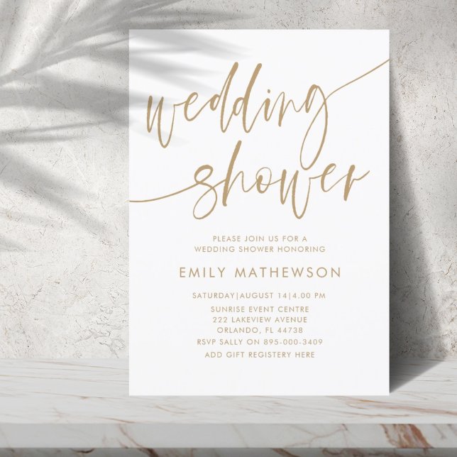 Modern White & Gold Calligraphy Wedding Shower Einladung (Von Creator hochgeladen)