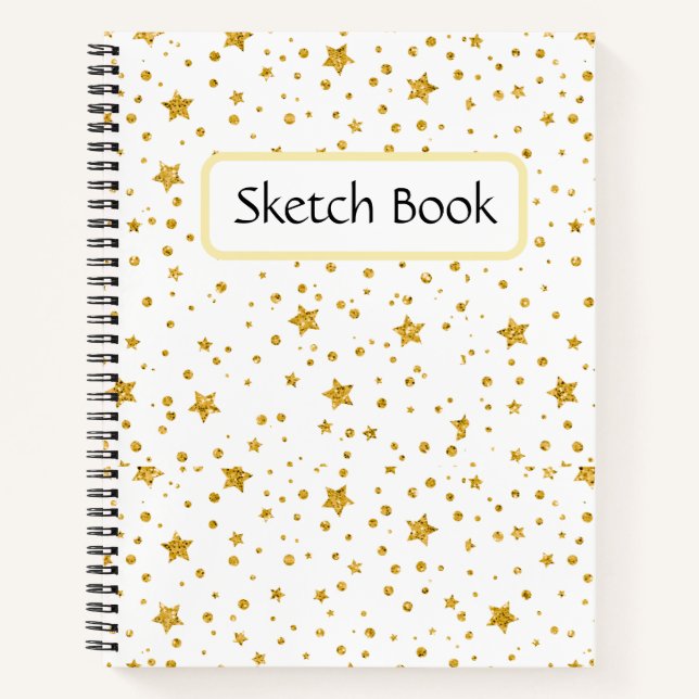 Modern White & Gold Celestis Sketch Notizbuch (Vorderseite)