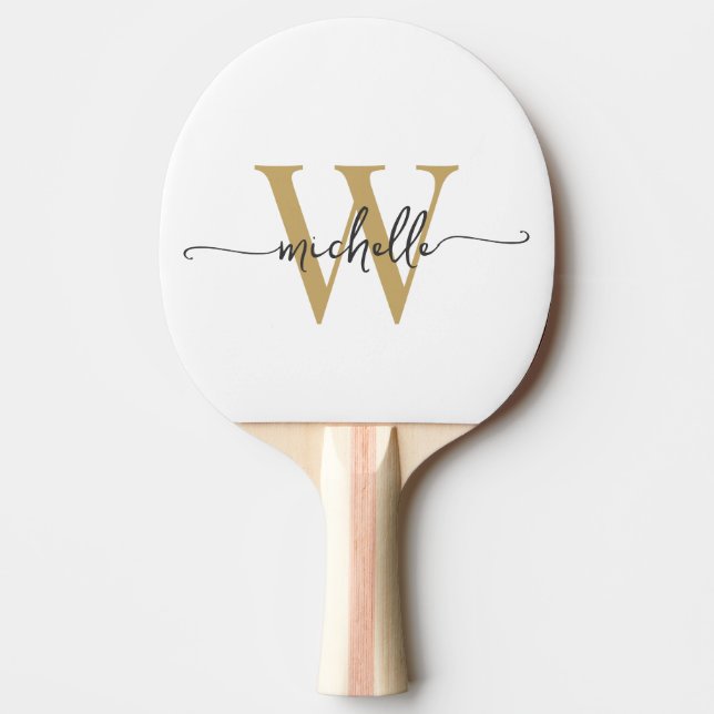 Modern White Gold Custom Monogram Name Script Tischtennis Schläger (Vorderseite)