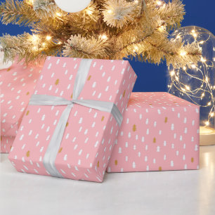 Modern White Gold Simple Trees Pink Weihnachten Geschenkpapier