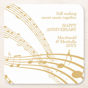 Modern White Gold SWEET MUSIC Happy Jubiläum Rechteckiger Pappuntersetzer