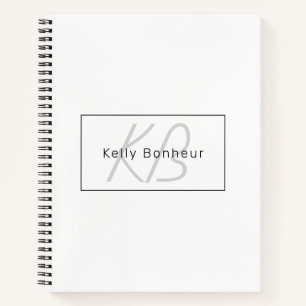 Modern White Gray & Black Cooler Name und Monogr Notizbuch