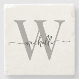 Modern White Gray Custom Monogram Name Script Steinuntersetzer