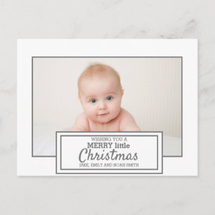 Modern White Gray Foto Merry Little Christmas Postkarte