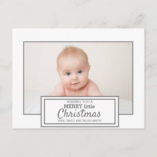 Modern White Gray Foto Merry Little Christmas Postkarte (Vorderseite)