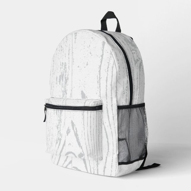 Modern White Gray Wood Grain Bedruckter Rucksack (Rückseitige Ecke Rechts)