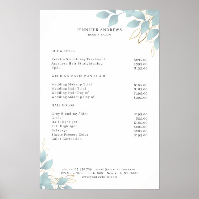 Modern White Green Leafy Poster (Vorne)