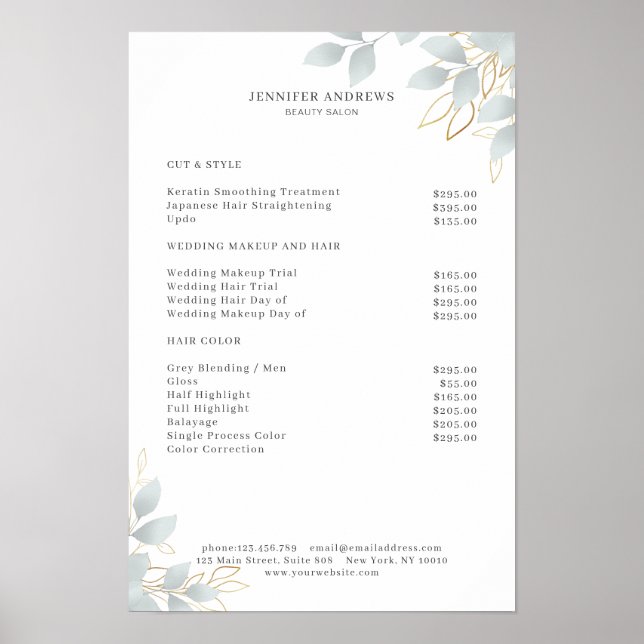 Modern White Grey Leafy Poster (Vorne)