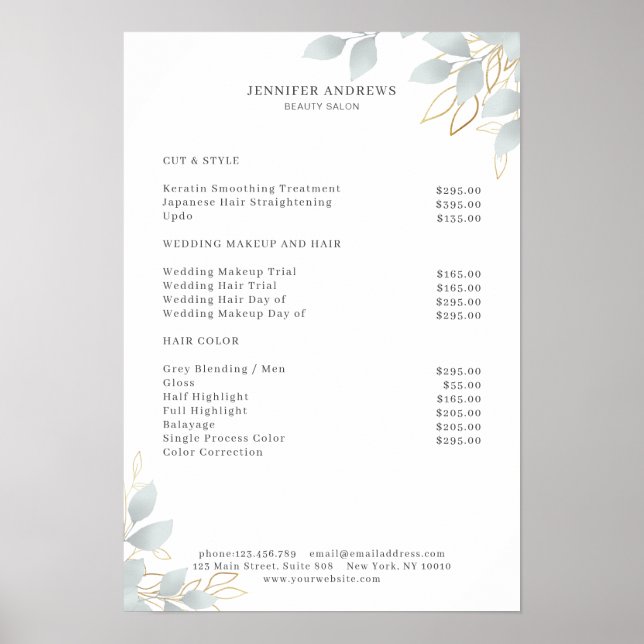 Modern White Grey Leafy Poster (Vorne)