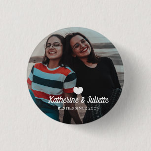Modern White Heart Best Friend Friendship Foto Button