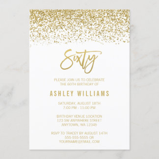Modern White Imitats Gold Glitzer 60. Geburtstag Einladung