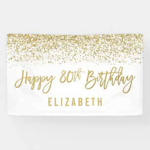 Modern White Imitats Gold Glitzer 80. Geburtstag Banner
