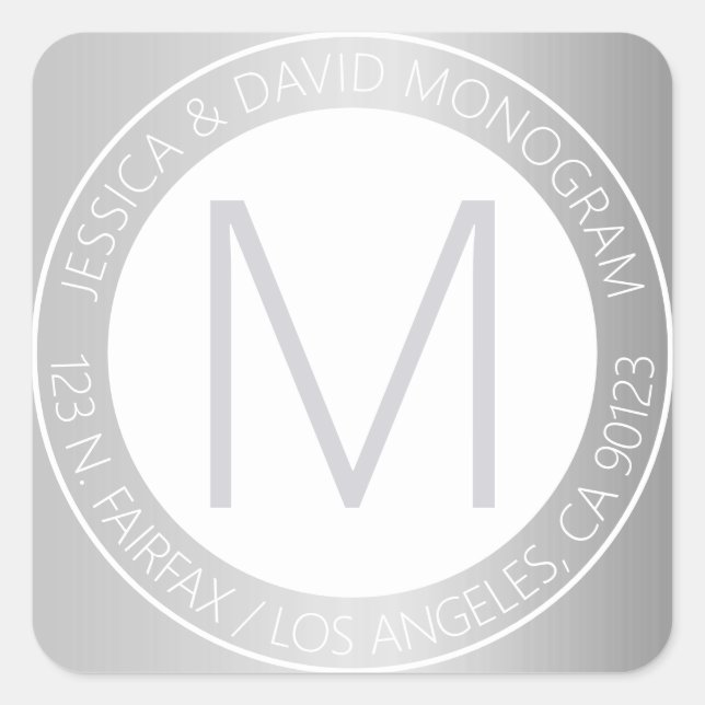Modern White & Imitats Silver Return Address Label Quadratischer Aufkleber (Vorderseite)