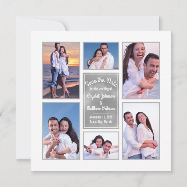 Modern White Instagram Foto Collage Save the Date (Vorderseite)