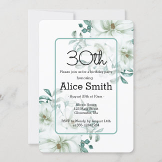 Modern White Magnolia Greenery 30. Geburtstag Invi Einladung