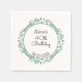 Modern White Magnolia Greenery 40. Geburtstag Serviette