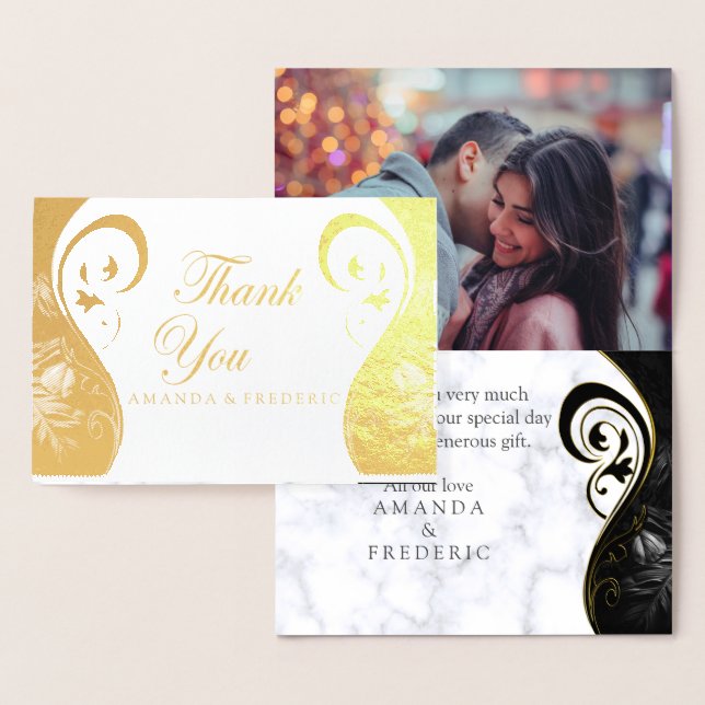 Modern White Marble Black Abstrakt Danke Karte (Anzeige)