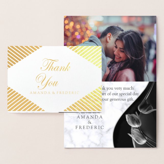 Modern White Marble Black Abstrakt Danke Karte (Anzeige)