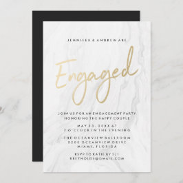 Modern White Marble Gold Script | Engagement Einladung