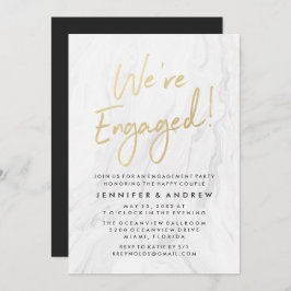 Modern White Marble Gold Script | Engagement Einladung