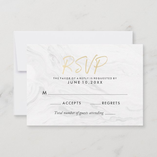Modern White Marble Gold Script | HochzeitsrSVP RSVP Karte (Vorderseite)