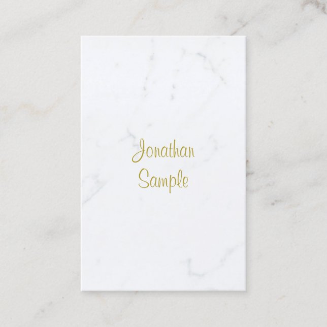Modern White Marble Gold Script Luxus Template Visitenkarte (Vorderseite)