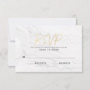 Modern White Marble Gold Script RSVP-CD für Hoch RSVP Karte