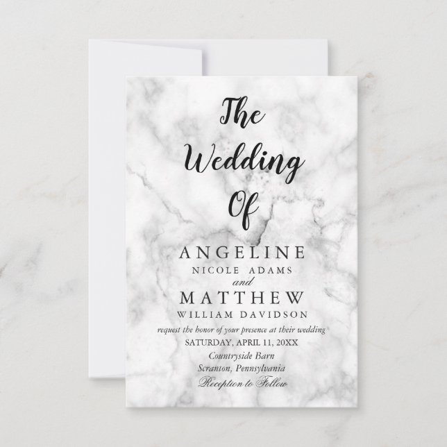 Modern White Marble Script| Einladung zur Hochzeit (Vorderseite)