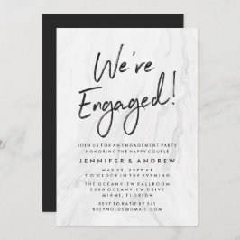 Modern White Marble Script | Engagement Einladung
